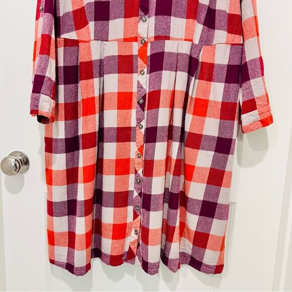 Modcloth Women's Flannel Jam Midi Dress with Pockets Size 24 Purple/Orange Plaid - Picture 4 of 12